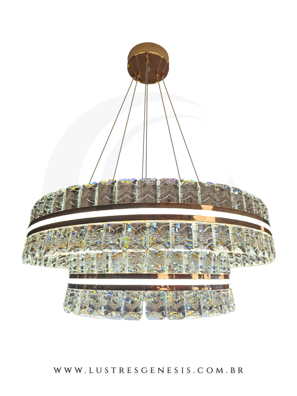 Lustre Pendente Anéis de Cristal Decorado